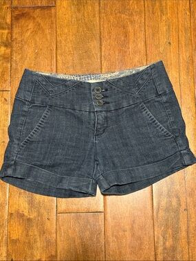 Boom Boom Jeans Stretch Dark Blue High-Waist Button Cuffed Denim Shorts Size 1